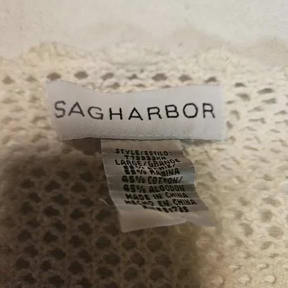 Sag Harbor L Crochet Knit Cardigan Scalloped Trim Cream Ivory Cottagecore Boho - Picture 5 of 11